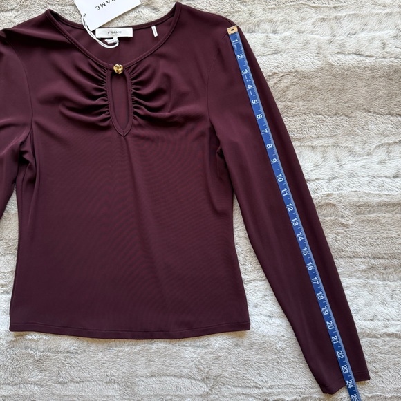 FRAME The Keyhole Matte Jersey Top in Cabernet Size S - Picture 12 of 16
